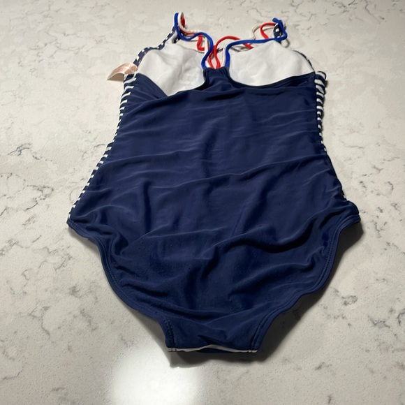 Cat & Jack girls one piece bathing suit. Blue and white stripes patriotic. - Picture 5 of 7